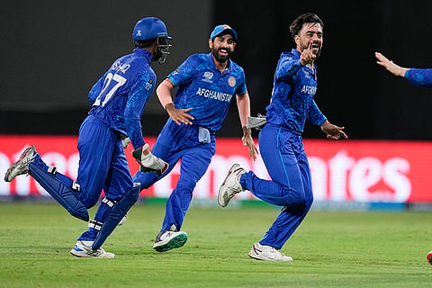 Rashid Khan is celebrates after dismissing Rishad Hossain